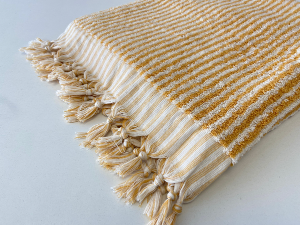 Soft + Thick Bath or Beach Towel - Yellow/White Striped