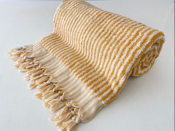 Soft + Thick Bath or Beach Towel - Yellow/White Striped