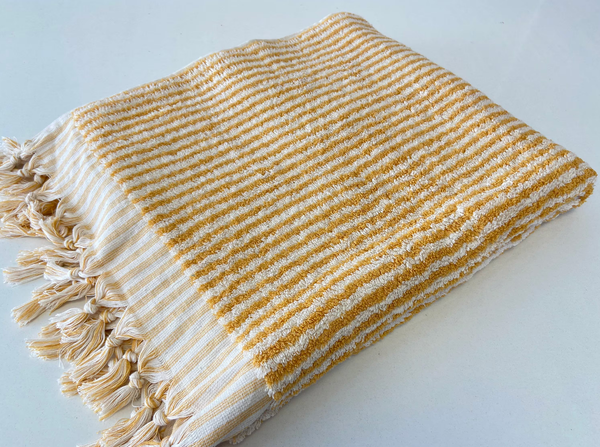 Soft + Thick Bath or Beach Towel - Yellow/White Striped