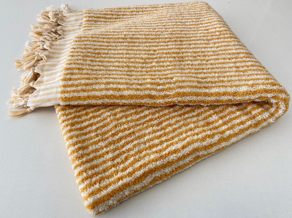Soft + Thick Bath or Beach Towel - Yellow/White Striped